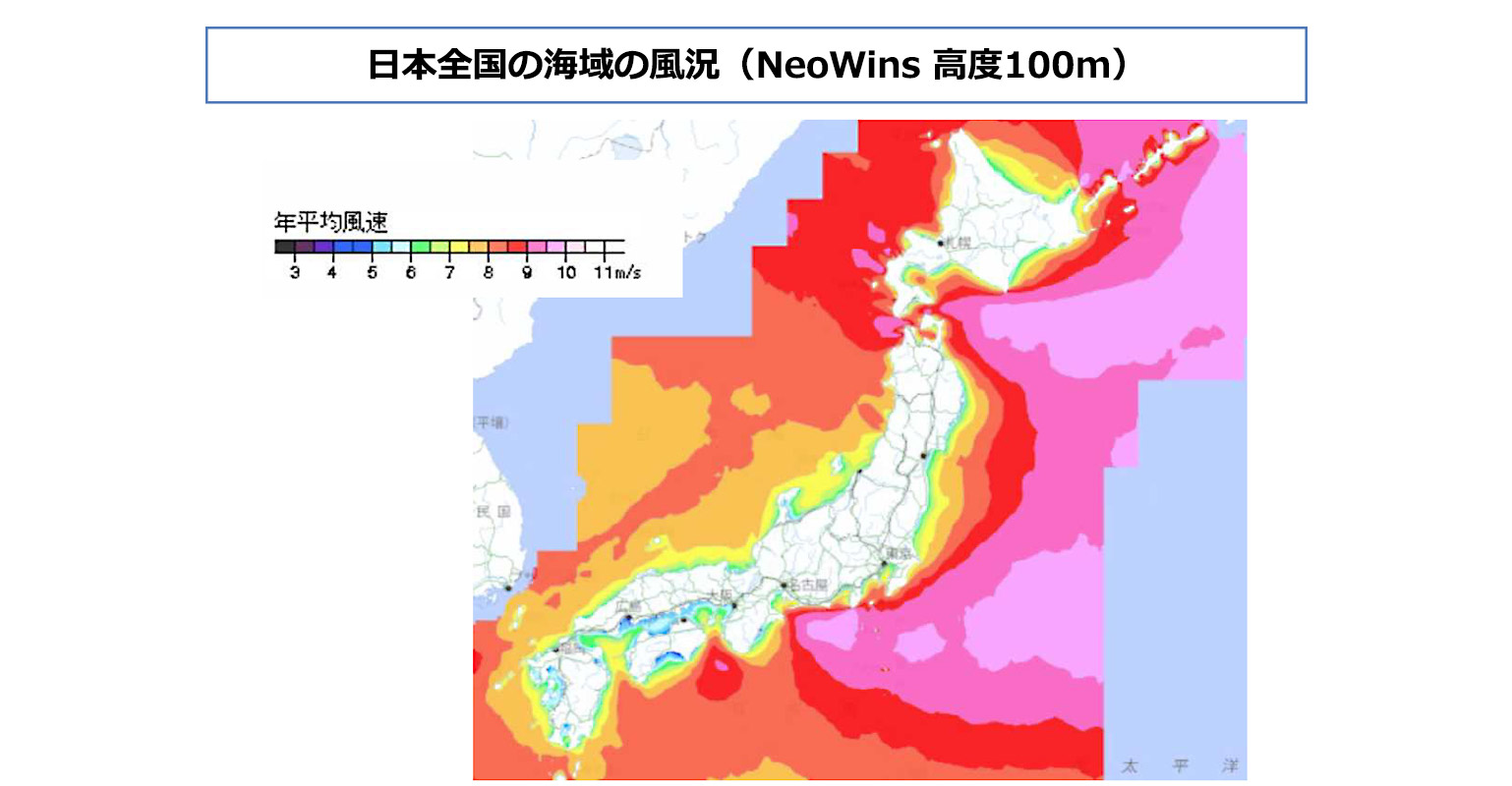 日本全国の海域の風況を示す図